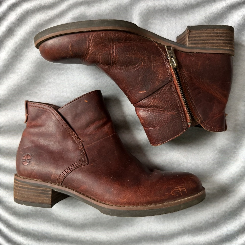 Timberland Women's Chestnut Brown Leather Zip Ankle Booties